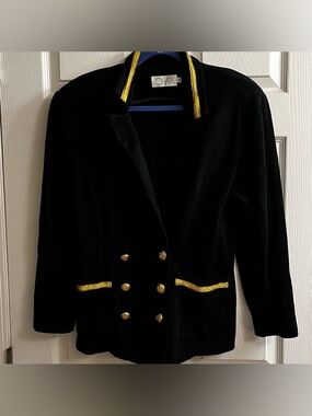 CHAR ~ BLACK DOUBLE BREASTED GOLD TRIM BLAZER ~ 12